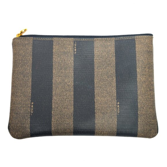 FENDI Pequin Stripe Zipper Pouch Clutch - Picture 3 of 10